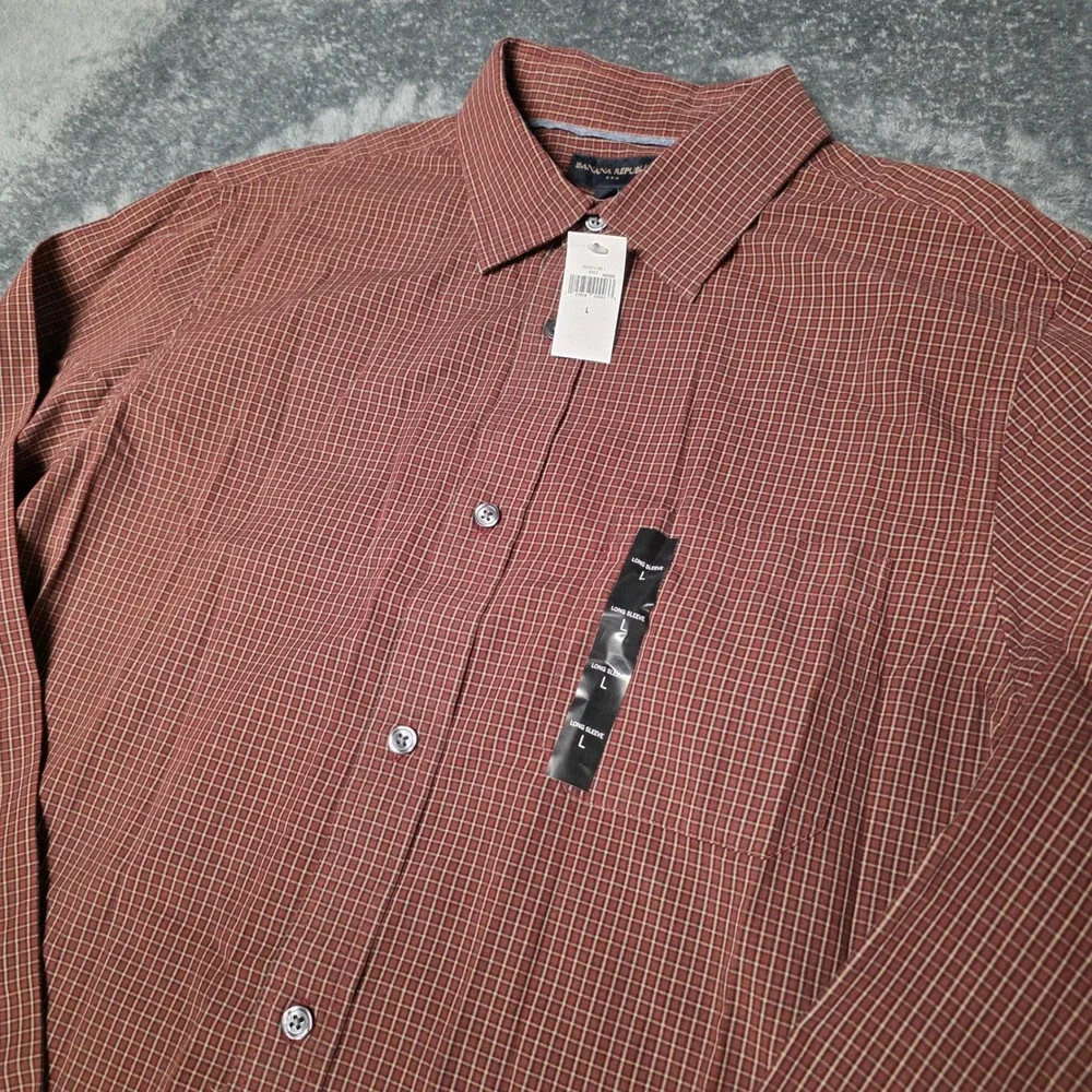 Banana Republic Button Up Shirt Mens L Red Check Preppy Casual Business New